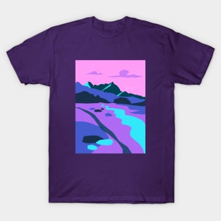 Landscape art, Aesthetic art, Vaporwave, Retro 90s, Nature, Mountains print, Neon blue pink purple T-Shirt